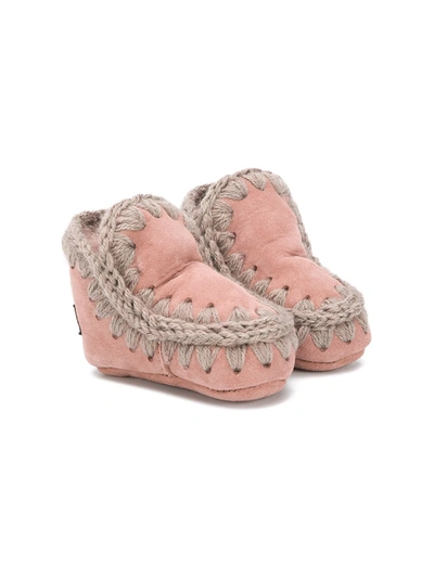 Mou Contrast-stitch Ankle Boots In Pink