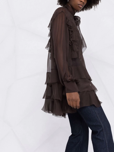 Valentino Floral-lace Silk Blouse In Braun