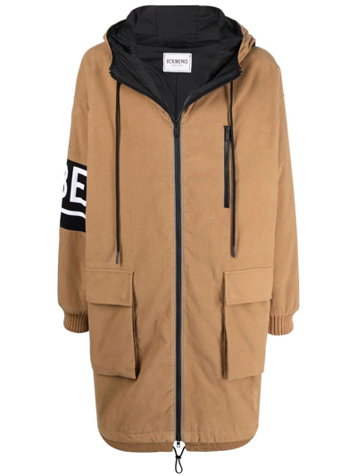 Shop Iceberg Logo Print Parka In Nude