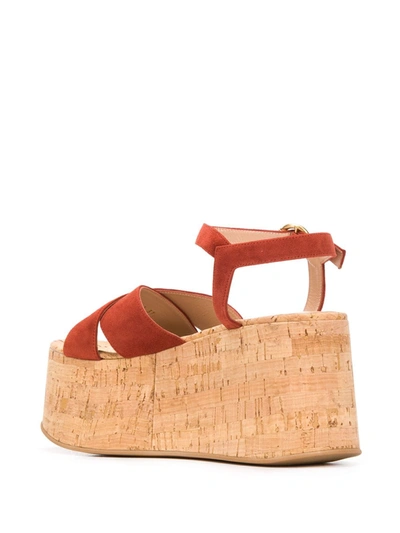 Shop Gianvito Rossi Wedge Heel Cut-out Detail Sandals In Orange