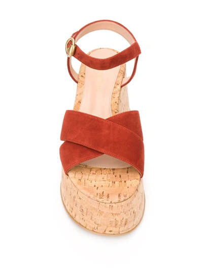 Shop Gianvito Rossi Wedge Heel Cut-out Detail Sandals In Orange