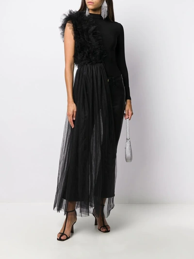 Alchemy X Lia Aram Ruched Tulle Jersey Bodysuit In Black