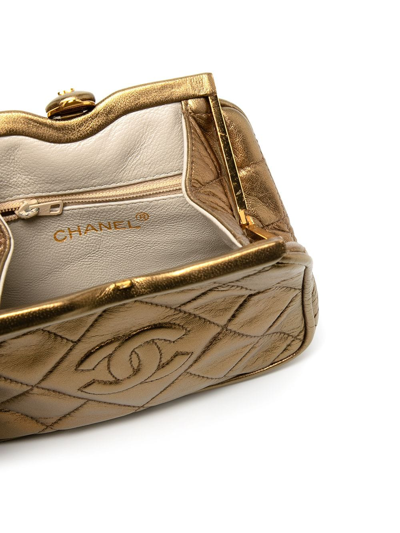 Pre-owned Chanel 1990s Cc Diamond-quilted Belt Bag In Gold