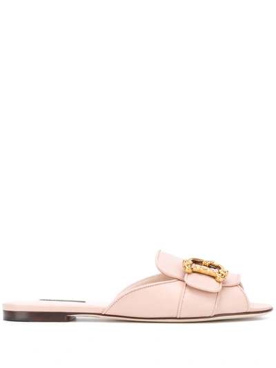 Shop Dolce & Gabbana Dg Peep-toe Mules In Pink