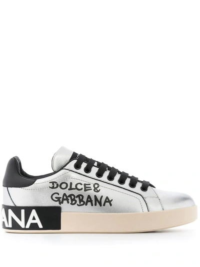 Shop Dolce & Gabbana Portofino Logo-print Sneakers In Silver