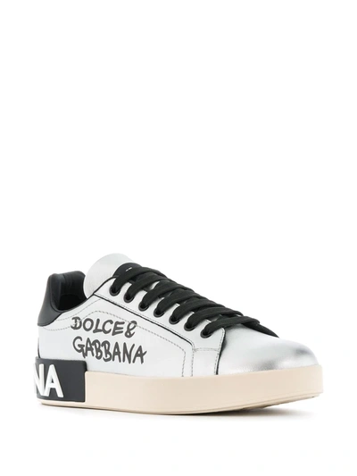 Shop Dolce & Gabbana Portofino Logo-print Sneakers In Silver