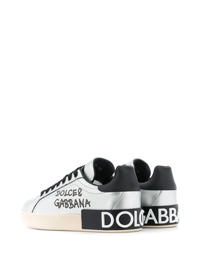 Shop Dolce & Gabbana Portofino Logo-print Sneakers In Silver