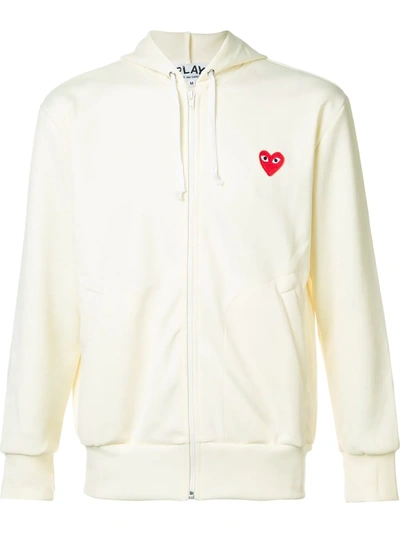 Shop Comme Des Garçons Play Embroidered Zipped Hoodie In White