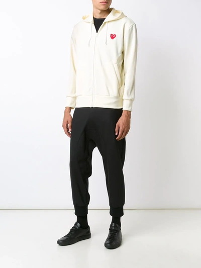 Shop Comme Des Garçons Play Embroidered Zipped Hoodie In White