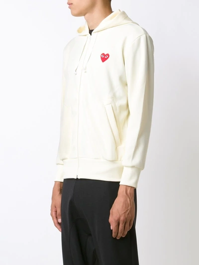 Shop Comme Des Garçons Play Embroidered Zipped Hoodie In White