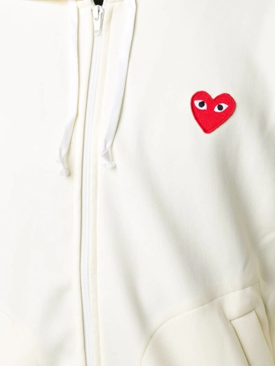 Shop Comme Des Garçons Play Embroidered Zipped Hoodie In White
