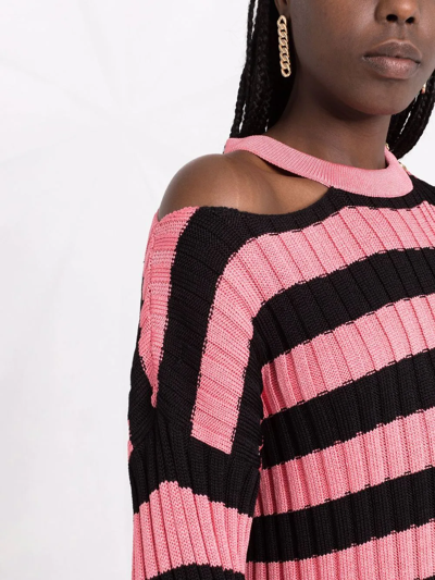 Shop Balmain Striped Colour-block Ribbed-knit Dress In Rosa