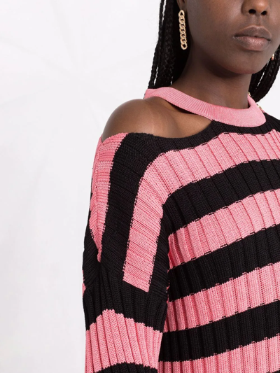 Balmain Striped Colour-block Ribbed-knit Dress In Rosa