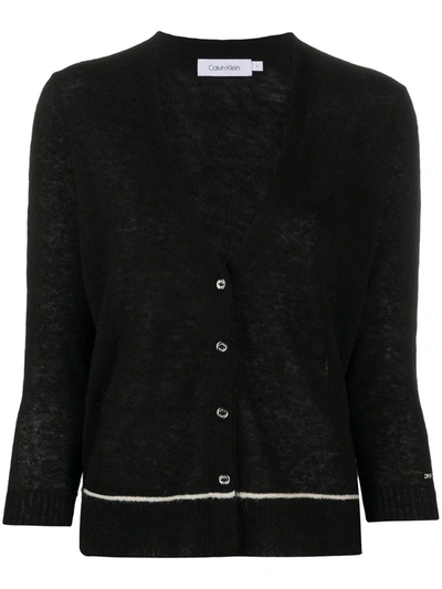 Shop Calvin Klein Fine Knit Cardigan In Black