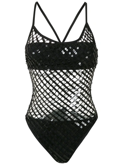 Shop Amir Slama Sequinned Swimsuit In Black