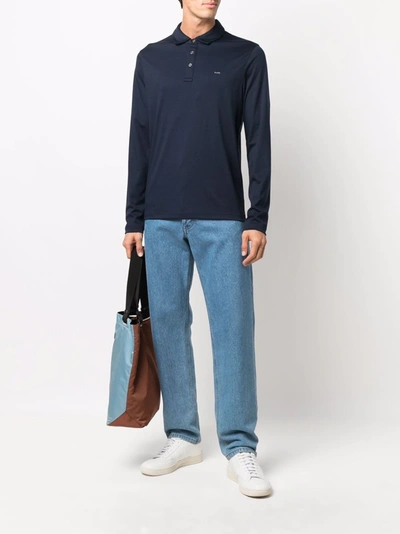 Michael Kors Long-sleeve Cotton Polo Shirt In Blau