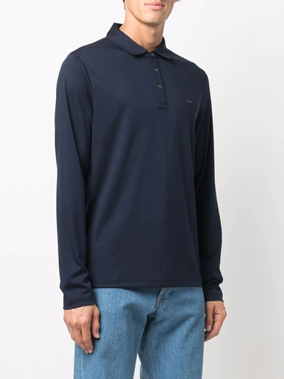 Michael Kors Long-sleeve Cotton Polo Shirt In Blau