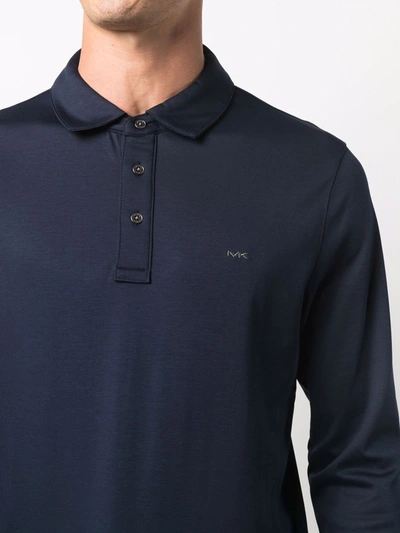 Michael Kors Long-sleeve Cotton Polo Shirt In Blau