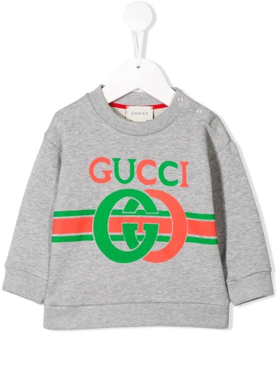Shop Gucci Printed Logo Sweatshirt In Grey