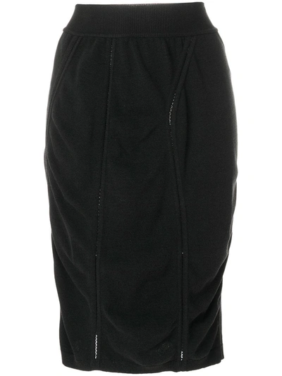 Pre-owned Alaïa 1980's Midi Draped Pencil Skirt In Black