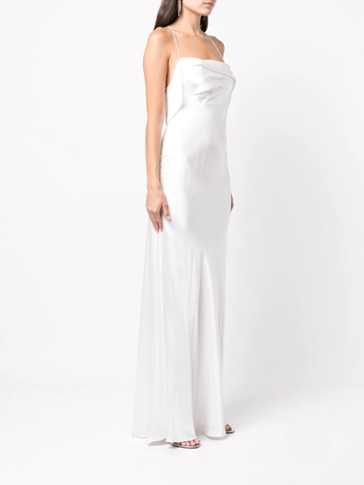 Shop Michelle Mason Silk Cowl Neck Gown In Neutrals