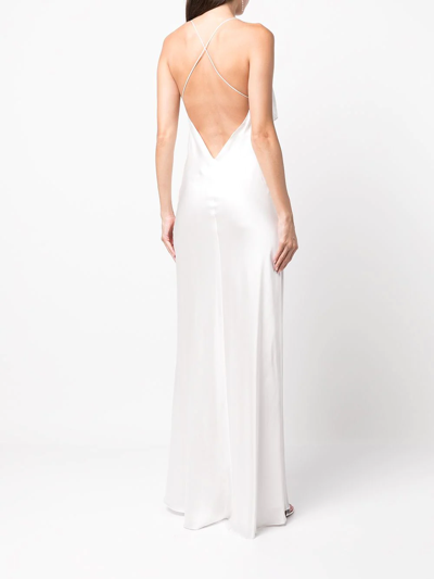 Shop Michelle Mason Silk Cowl Neck Gown In Neutrals