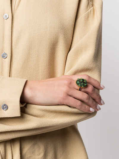 Shop Akansha Sethi Cactus Emerald Studded Ring In Gold