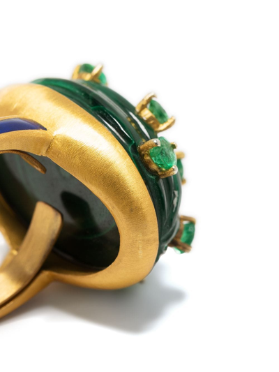 Shop Akansha Sethi Cactus Emerald Studded Ring In Gold
