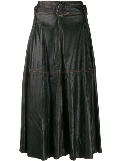 Shop Golden Goose Akemi Leather A-line High Waist Skirt In Black