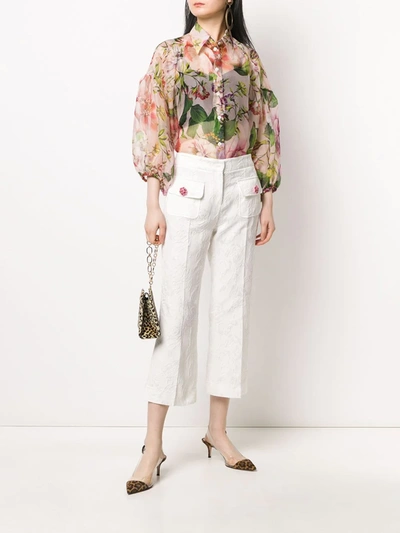 Shop Dolce & Gabbana Floral Brocade Cropped Trousers In White