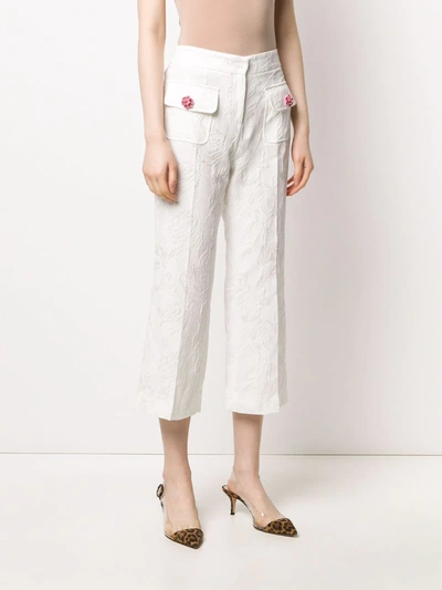 Shop Dolce & Gabbana Floral Brocade Cropped Trousers In White