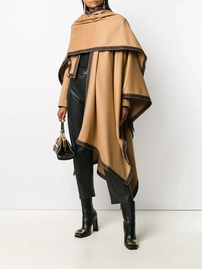 Shop Balmain Contrast-trim Draped Poncho In Neutrals