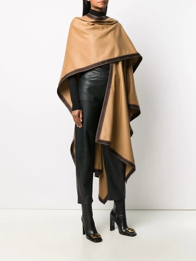 Shop Balmain Contrast-trim Draped Poncho In Neutrals