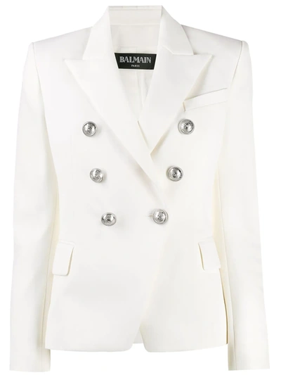 Shop Balmain Double Breasted Blazer In White