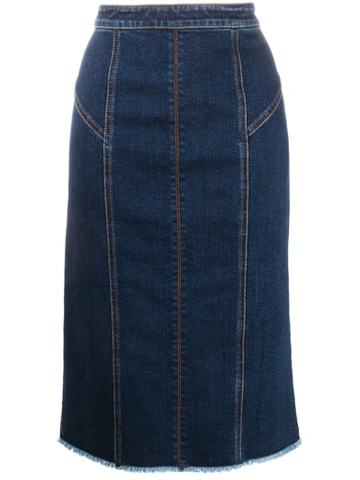 Shop Alexander Mcqueen Panelled Mid-length Denim Skirt In Blue