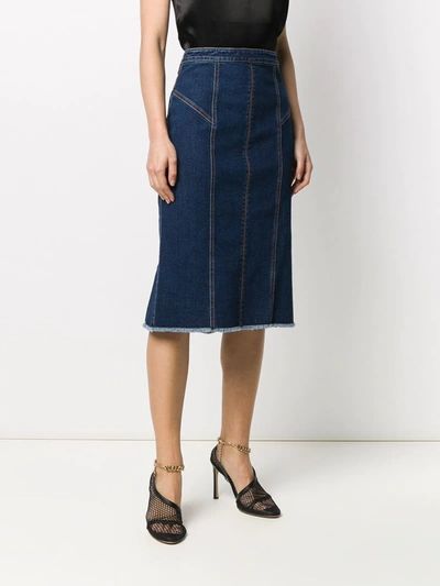 Shop Alexander Mcqueen Panelled Mid-length Denim Skirt In Blue