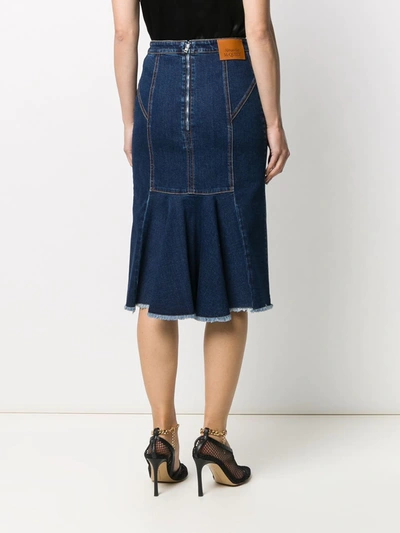 Shop Alexander Mcqueen Panelled Mid-length Denim Skirt In Blue