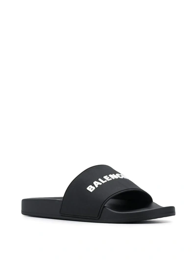 Shop Balenciaga Logo Pool Slides In Black