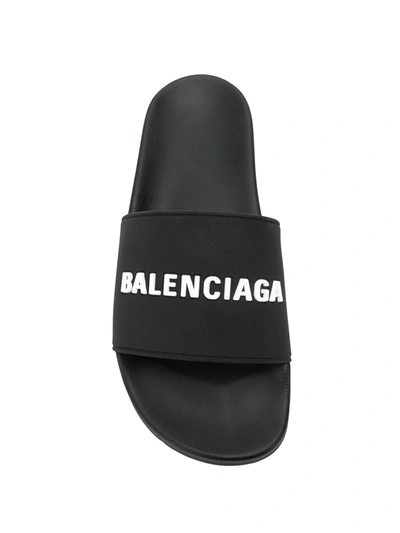 Shop Balenciaga Logo Pool Slides In Black