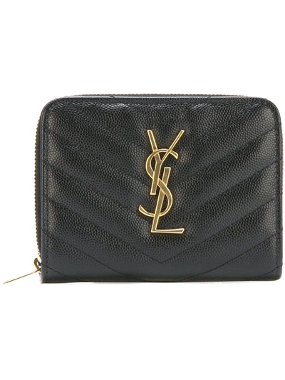 Shop Saint Laurent Monogram Compact Zip-around Wallet In Black