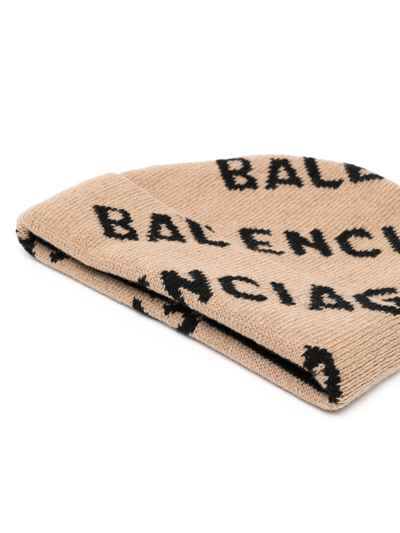 Shop Balenciaga Allover Logo Beanie In Nude