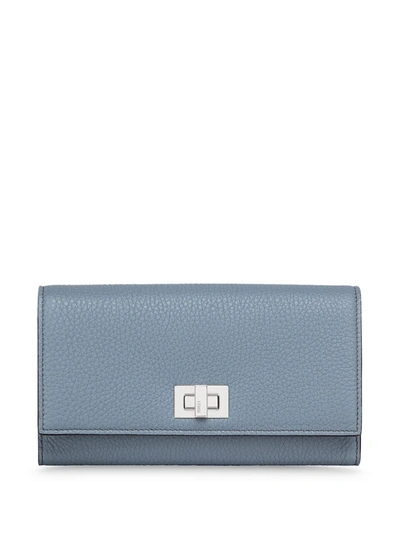 Shop Fendi Twist-lock Calf Leather Wallet In Blue