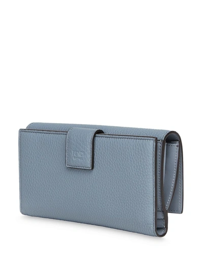 Shop Fendi Twist-lock Calf Leather Wallet In Blue