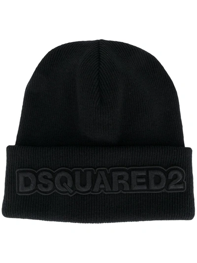 Shop Dsquared2 Embroidered Logo Beanie In Black