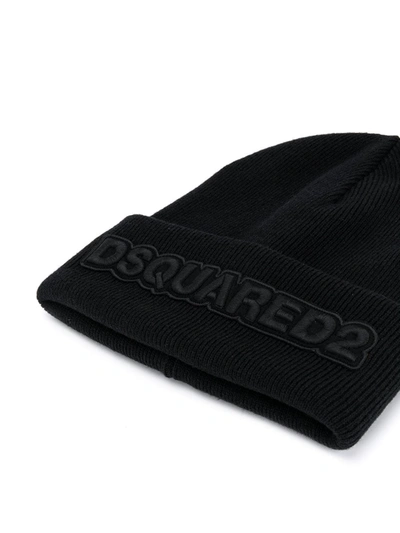 Dsquared2 Knit Folded Cuff Wool Beanie In Black