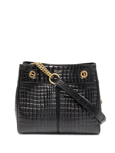 Shop Saint Laurent Claude Crocodile-effect Tote Bag In Black