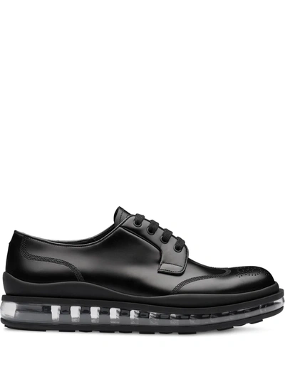 Shop Prada Brogue Detail Derby Shoes In Black