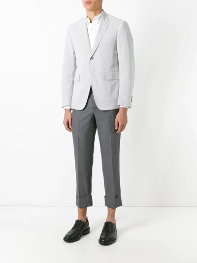 Shop Thom Browne Single Breasted Sport Coat With Half Lining In Seersucker In White