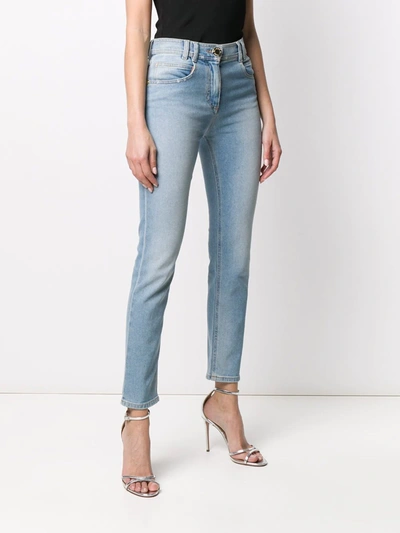 Shop Balmain Mid-rise Cropped Skinny Jeans In Blue