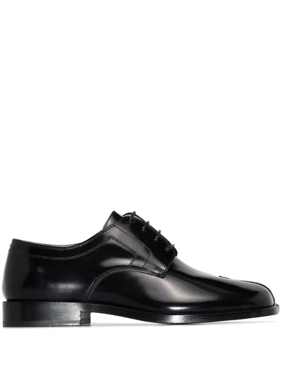 Maison Margiela Black Leather Tabi Lace-up Shoes In Black